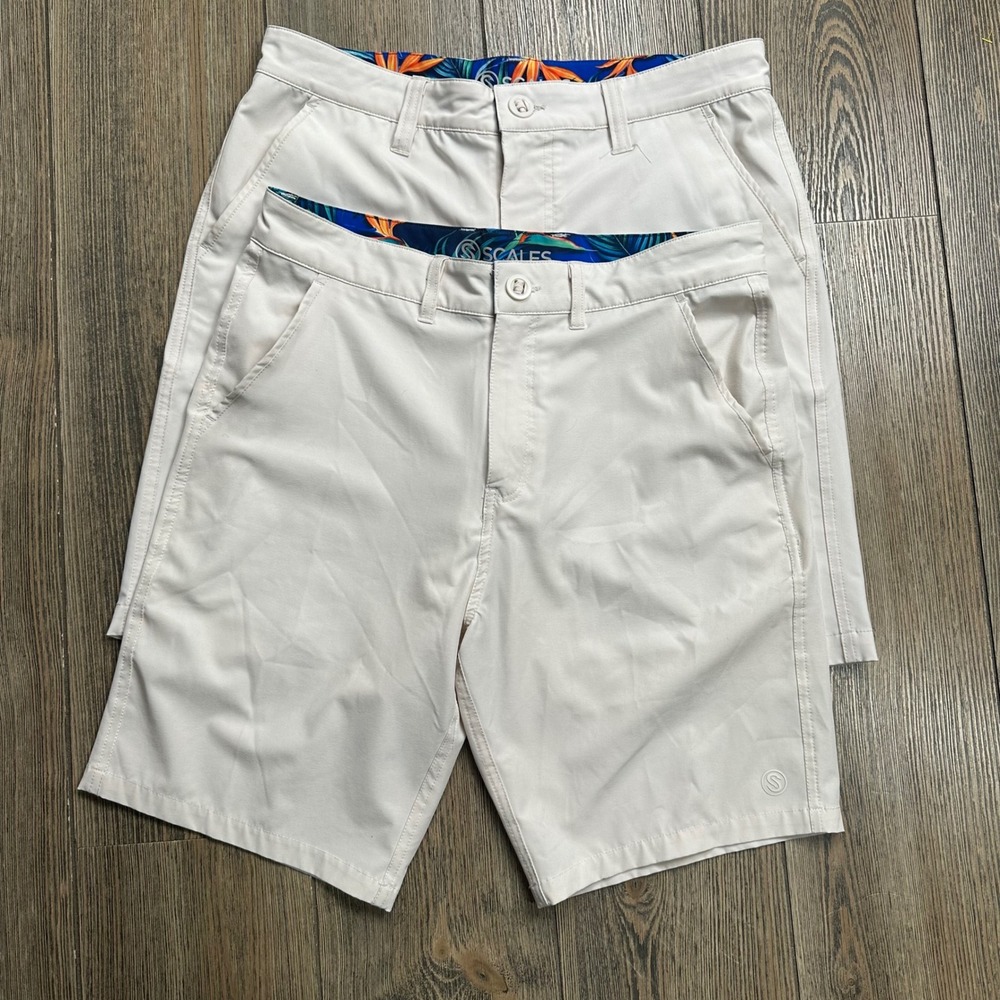 Scales Gear Lot of 2 Mens Performance Fishing Shorts Tan Size 30 Stretch Hybrid